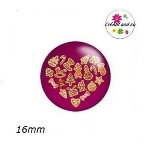 X2 cabochons coeur de noël 16mm