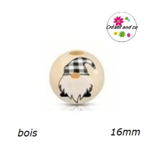 X5 grosses perles rondes bois gnomes 16mm
