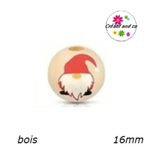 X5 grosses perles rondes bois gnomes 16mm
