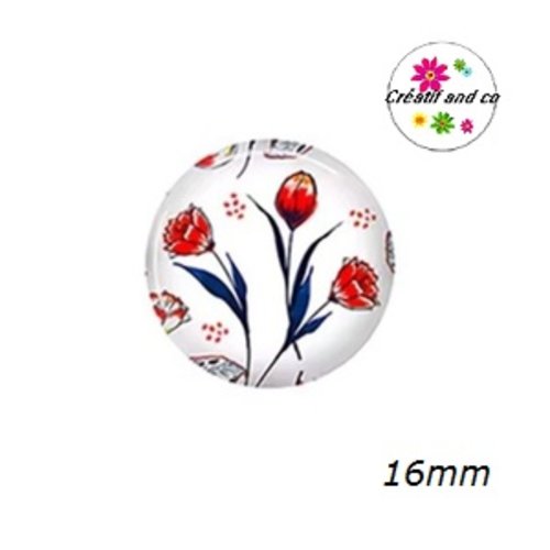 X2 cabochons fleuris 16mm