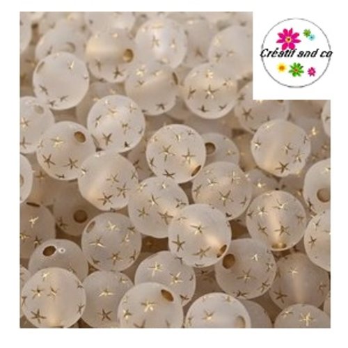 X10 perles rondes givrées étoiles dorées 8mm
