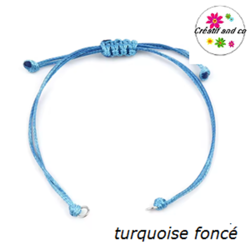 Support bracelet en polyester ciré turquoise foncé ajustable pour connecteur