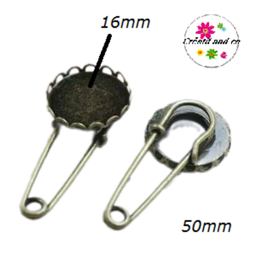 Broche épingle bronze pour cabochon 16mm