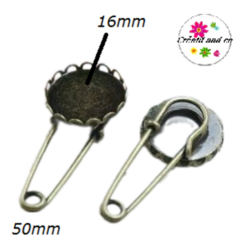 Broche épingle bronze pour cabochon 16mm
