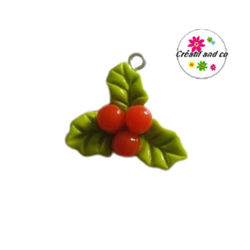 Breloque feuille de houx de noël vernis résine