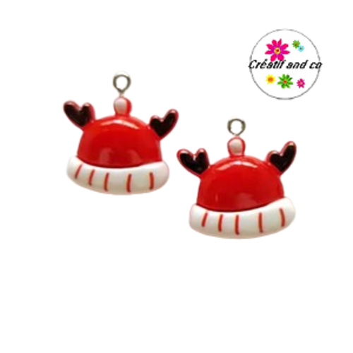 Breloque bonnet de noël bois d'élan vernis résine