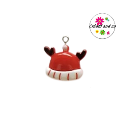 Breloque bonnet de noël bois d'élan vernis résine