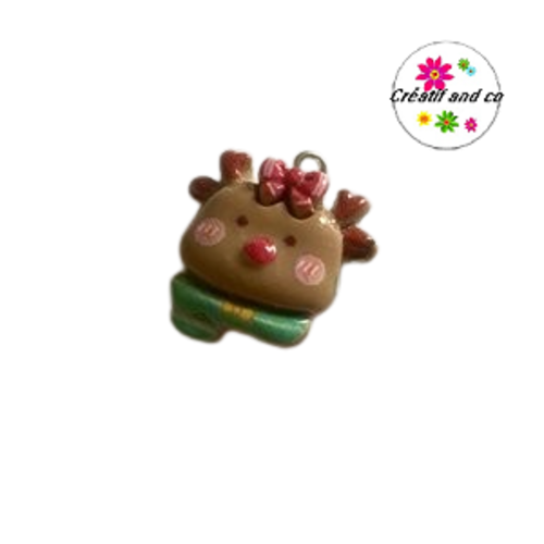 Breloque tête de cerf de noël vernis résine