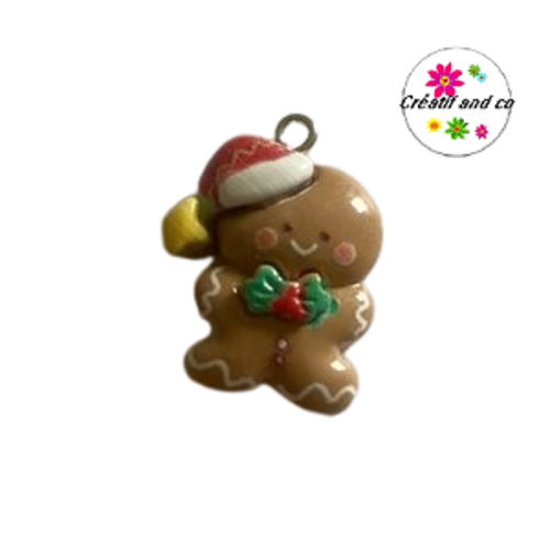 Breloque mr pain d'épice de noël vernis résine
