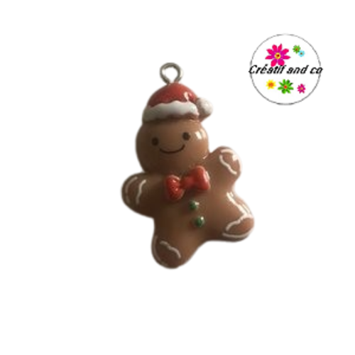 Breloque mr pain d'épice de noël vernis résine