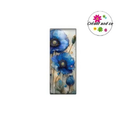 X2 cabochons peinture aquarelle fleurie rectangle 10x25mm