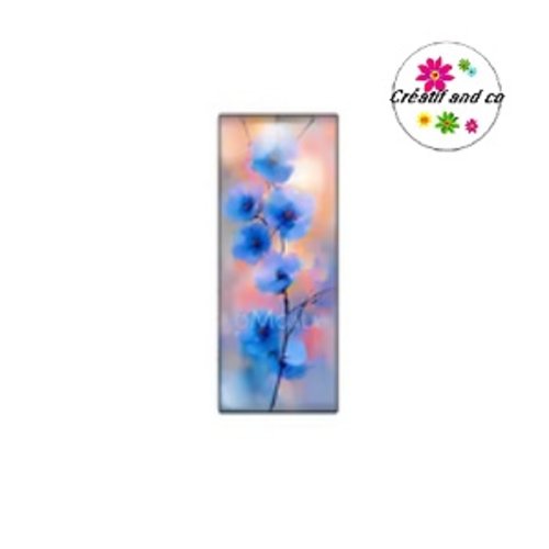 X2 cabochons peinture aquarelle fleurie rectangle 10x25mm