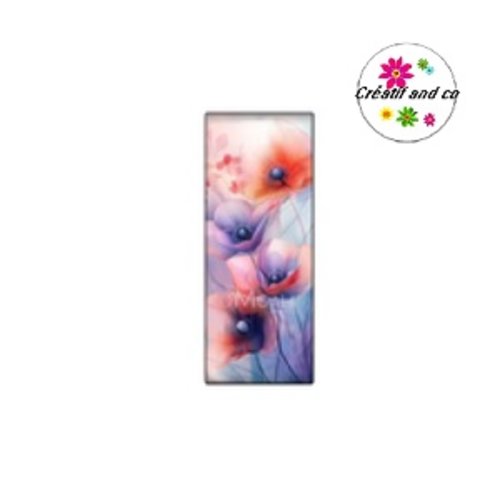 X2 cabochons peinture aquarelle fleurie rectangle 10x25mm