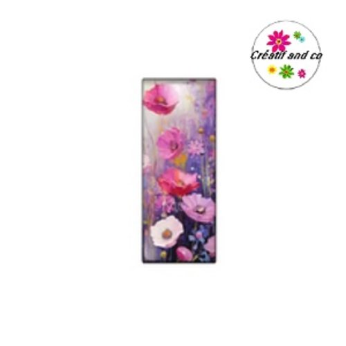 X2 cabochons peinture aquarelle fleurie rectangle 10x25mm