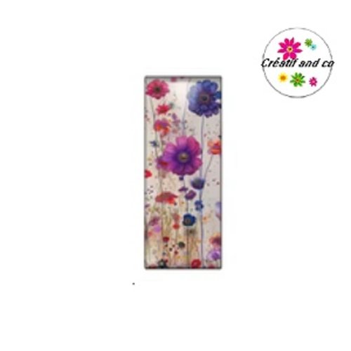 X2 cabochons peinture aquarelle fleurie rectangle 10x25mm