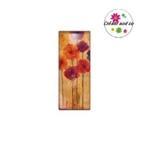 X2 cabochons peinture aquarelle fleurie rectangle 10x25mm