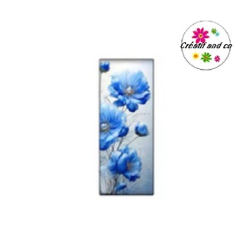 X2 cabochons peinture aquarelle fleurie rectangle 10x25mm