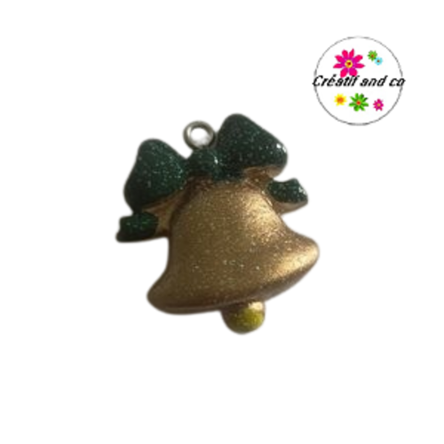 Breloque cloche de noël dorée paillettée résine