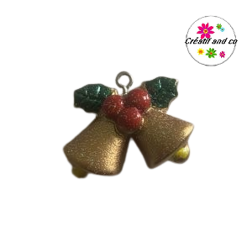 Breloque cloche de noël dorée paillettée résine