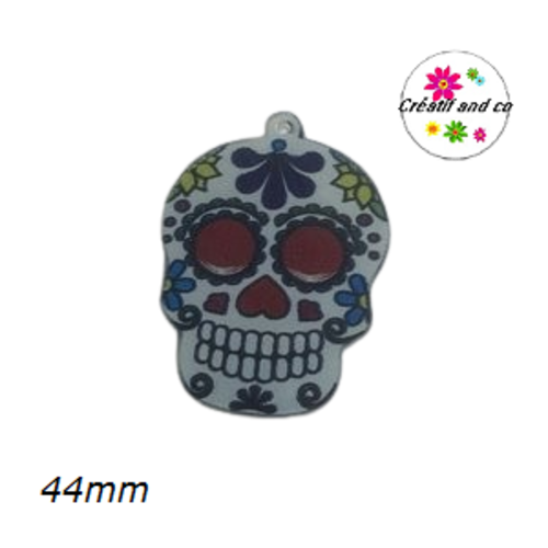 Breloque grande tête de mort mexicaine fond blanc 44mm