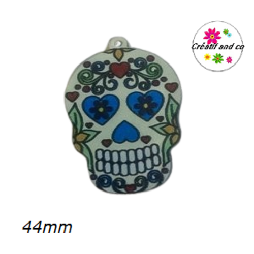 Breloque grande tête de mort mexicaine fond beige 44mm