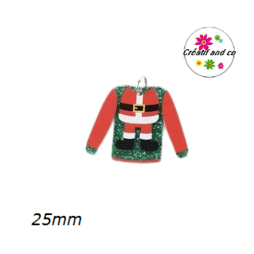 Breloque pull rouge motif corps père noël  25mm