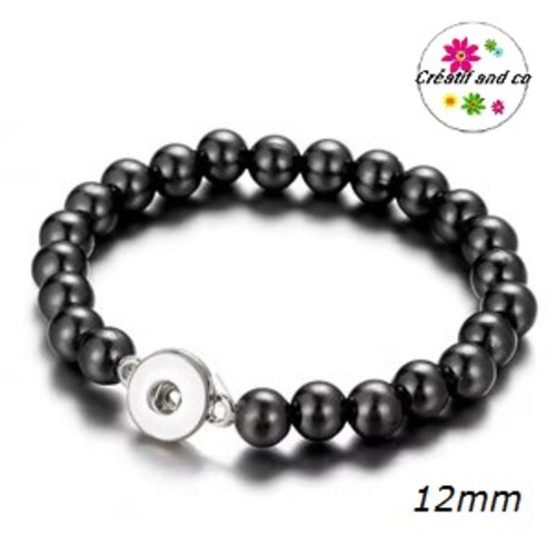 Bracelet élastique avec perle noire pour bouton pression 12mm