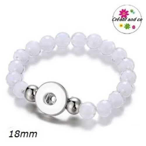 Bracelet élastique avec perle blanche translucide pour bouton pression 18mm