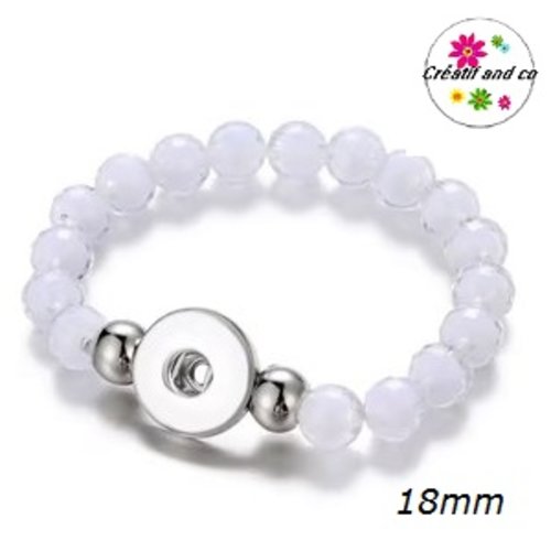 Bracelet élastique avec perle blanche translucide pour bouton pression 18mm