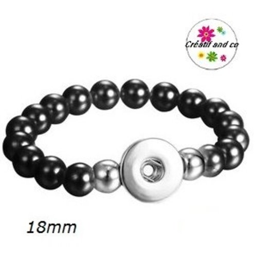 Bracelet élastique avec perle noire pour bouton pression 18mm