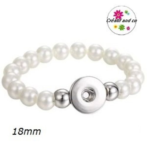 Bracelet élastique avec perle blanche pour bouton pression 18mm