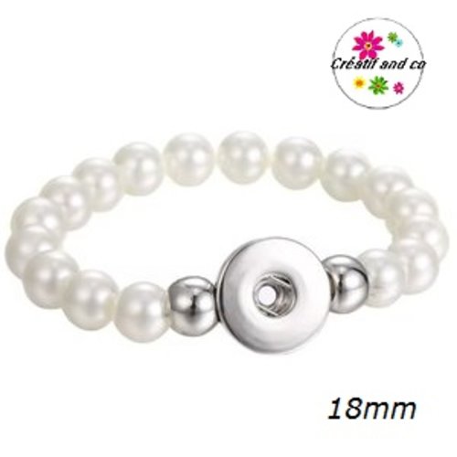 Bracelet élastique avec perle blanche pour bouton pression 18mm