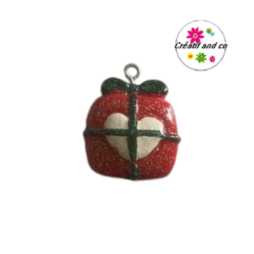 Breloque cadeau de noël paillette résine