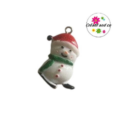 Breloque  bonhomme de neige paillette résine