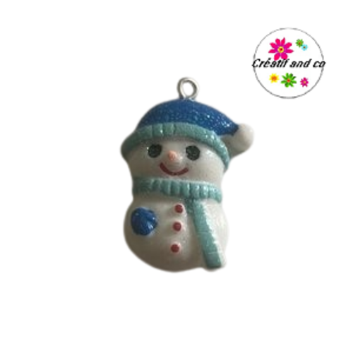 Breloque  bonhomme de neige paillette résine