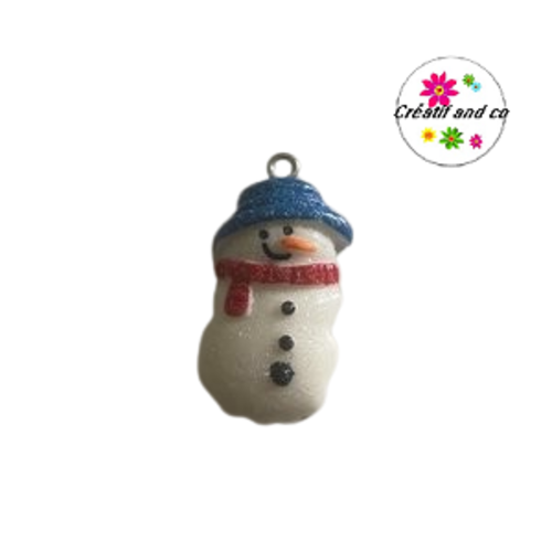 Breloque  bonhomme de neige paillette résine