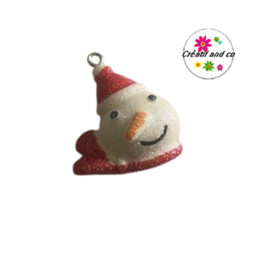 Breloque grande tête bonhomme de neige paillette résine