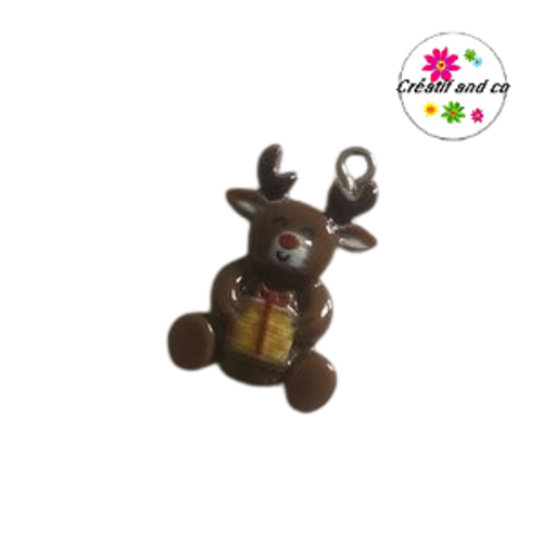 Breloque cerf de noël assis vernis résine