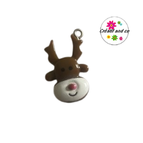 Breloque tête de cerf de noël vernis résine