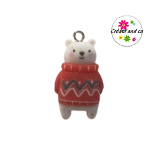 Breloque ourson blanc de noël et son pull polaire résine