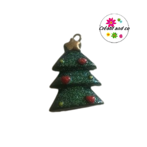 Breloque sapin de noël paillette résine