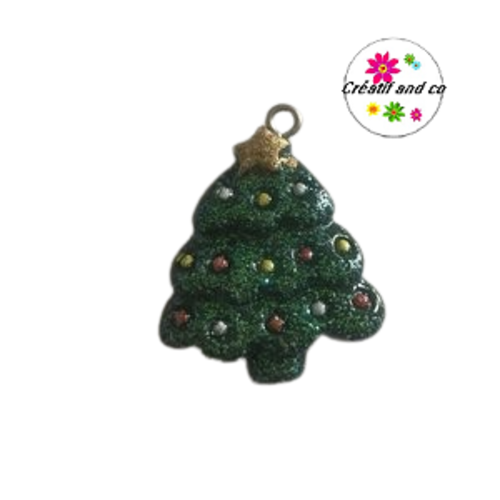 Breloque sapin de noël paillette résine