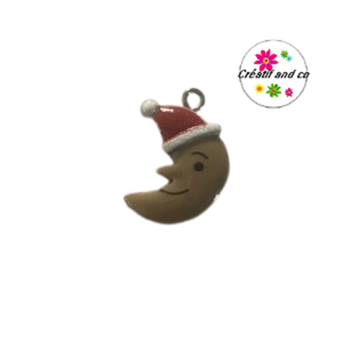Breloque lune marron de noël vernis résine