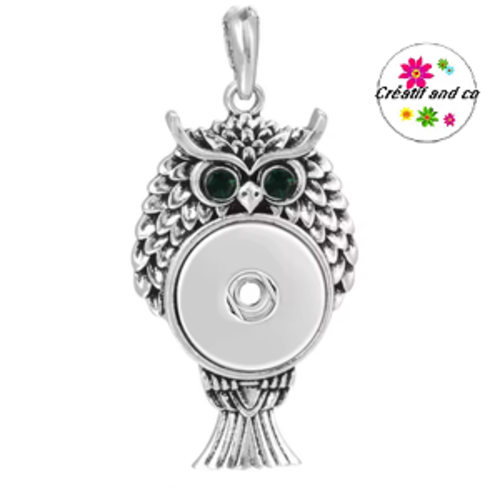 Pendentif hibou yeux strass verts pour bouton pression