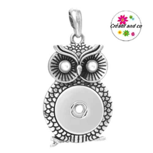 Pendentif hibou yeux strass nacrés pour bouton pression