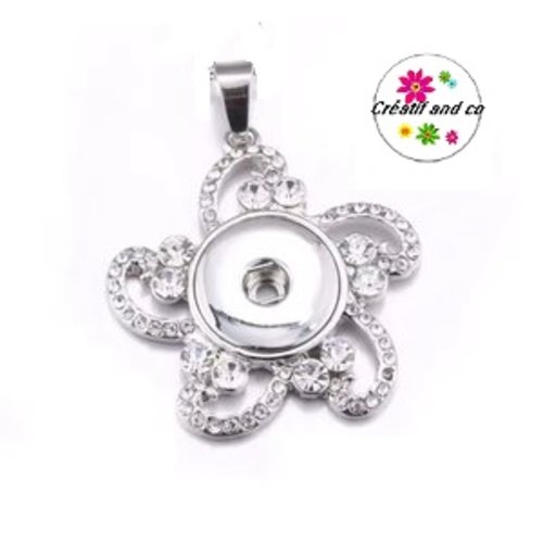 Pendentif fleur strass  pour bouton pression