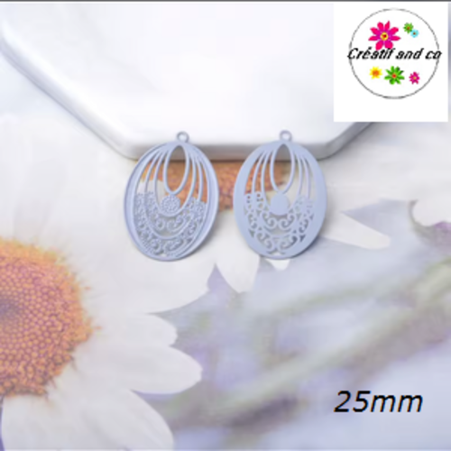 Breloque estampe ovale grise 25mm