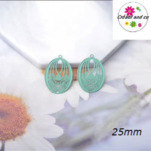 Breloque estampe ovale vert paon 25mm