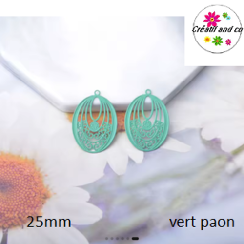 Breloque estampe ovale vert paon 25mm
