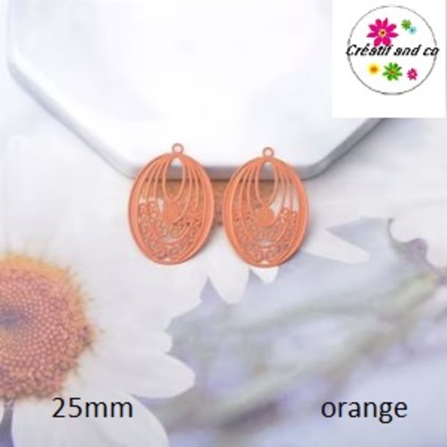 Breloque estampe ovale orange 25mm